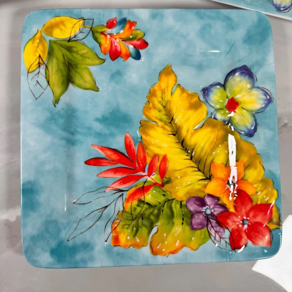 Laurie‎ Gates Tropicalla Square Melamine Dessert Plates Salad Luncheon Set of 3
